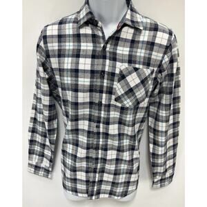 MBX LA Flannel Collection Men's Button-Down Shirt Gray/White Blue Plaid Size S
